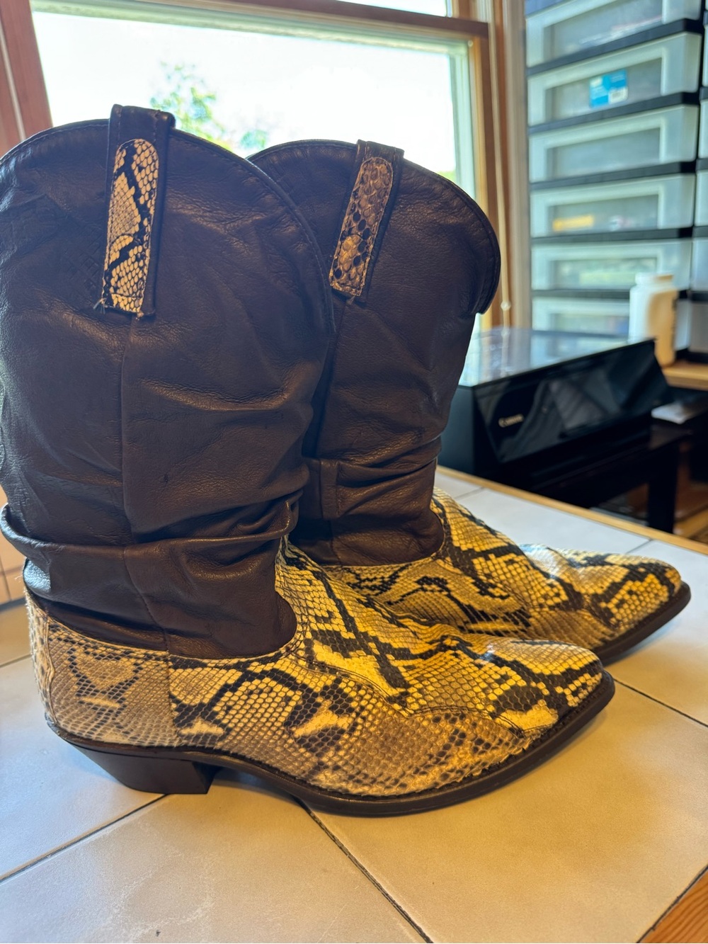 dingo Black Shaft Yellow Snake-Print Cowboy Boots - Picture 2 of 10